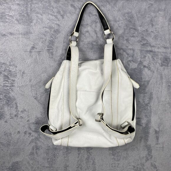 Perlina New York Backpack Purse White Beige Leather Adjustable Strap Gold Tone - Picture 5 of 15